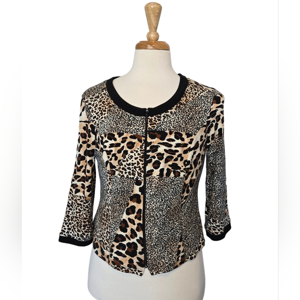 Frank Lyman Design Animal Print Cheeta Mobwife Abstract Size 14‎ Cardigan